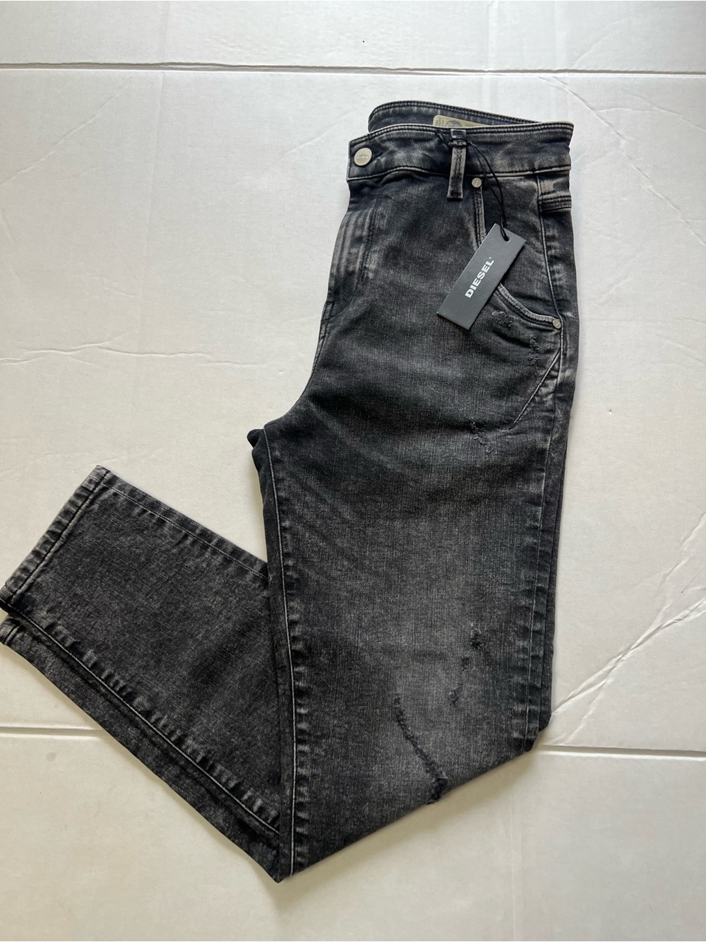 Diesel Slim Straight Washed Black Jeans